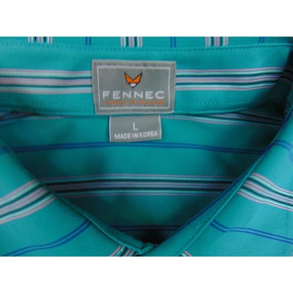 Fennec Polo Shirt Mens Large Teal‎ Blue Striped Short Sleeve Golf Casual - Picture 7 of 8